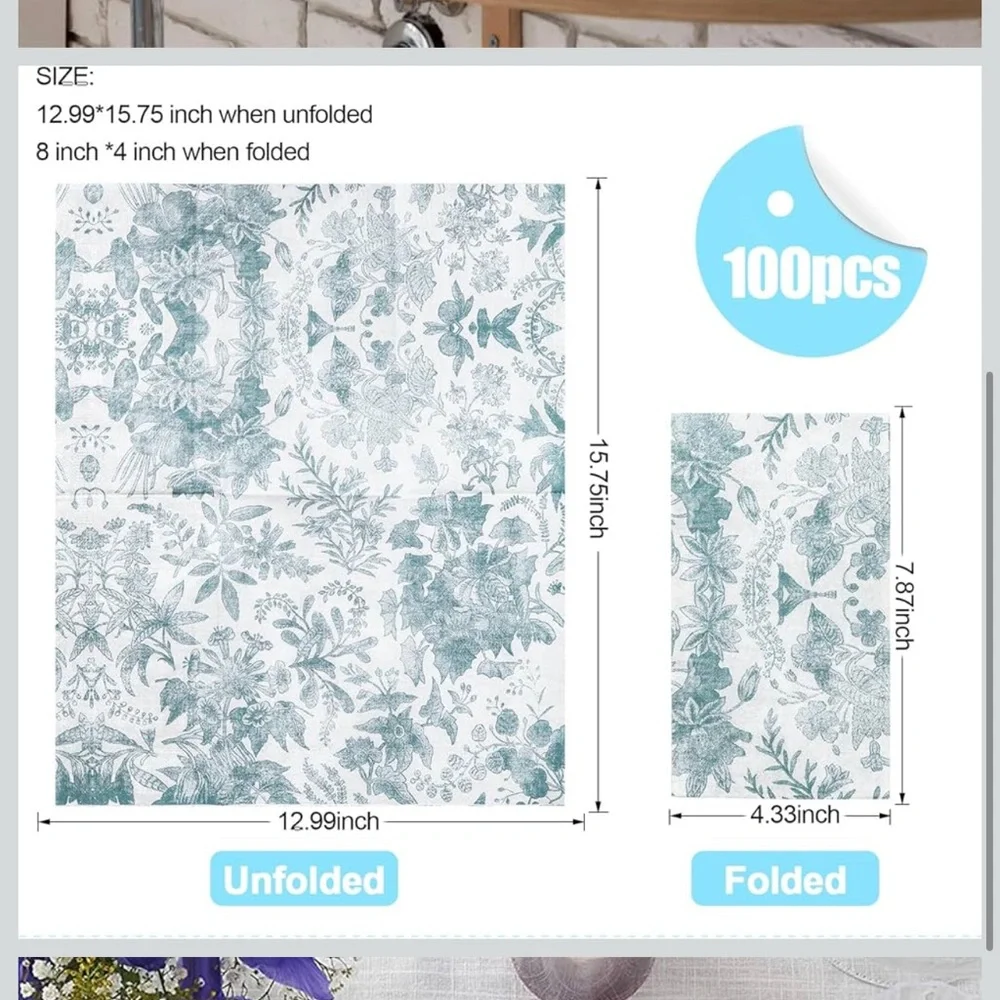 Floral liner feel disposable napkins - Picture 3 of 6